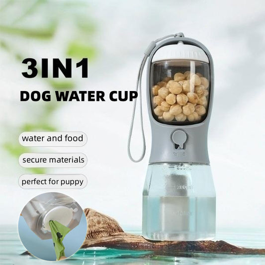 3-in-1 Dog Water Bottle — Water, Food & Waste Bags