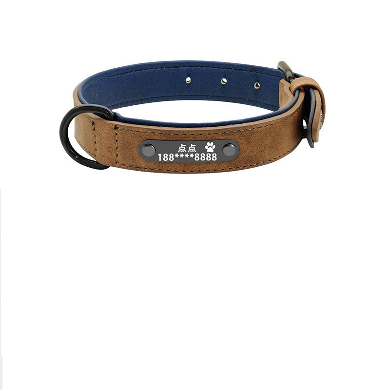 Premium Leather Dog Collar — Custom Name & Number