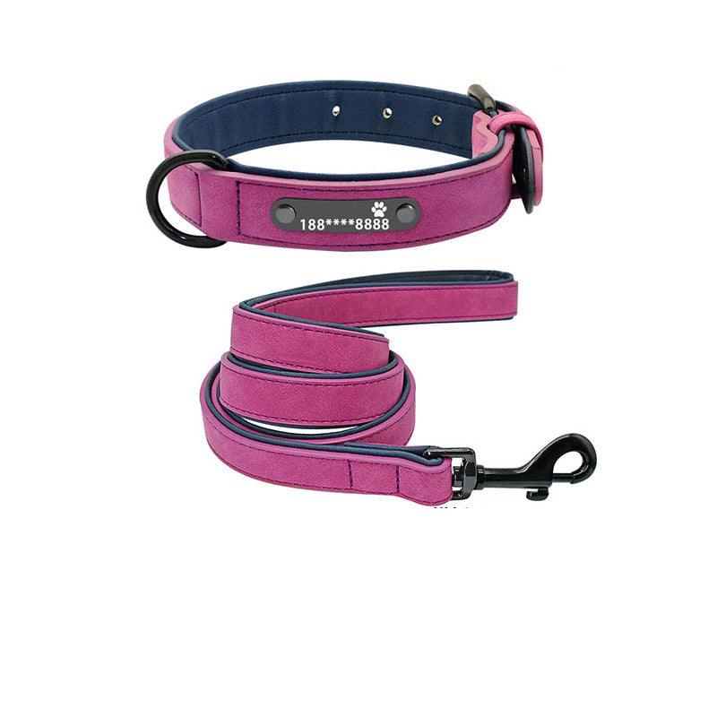 Premium Leather Dog Collar — Custom Name & Number