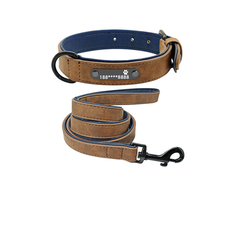 Premium Leather Dog Collar — Custom Name & Number