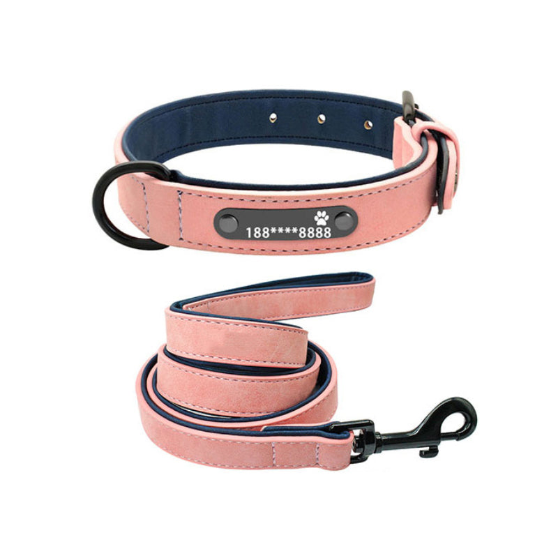 Premium Leather Dog Collar — Custom Name & Number