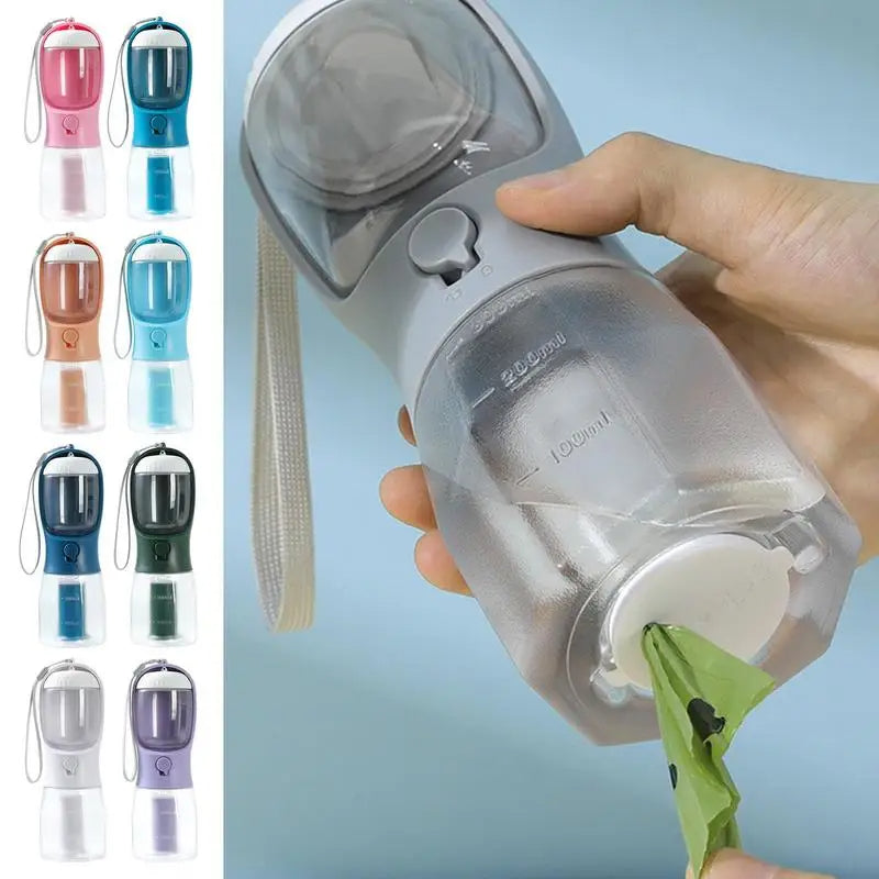 3-in-1 Dog Water Bottle — Water, Food & Waste Bags