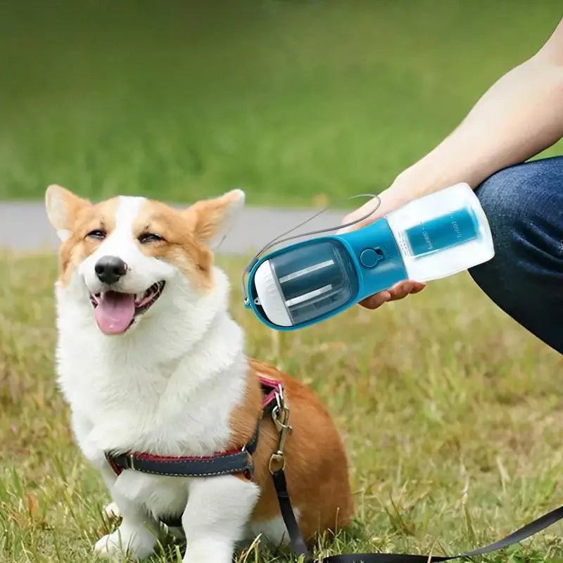 3-in-1 Dog Water Bottle — Water, Food & Waste Bags