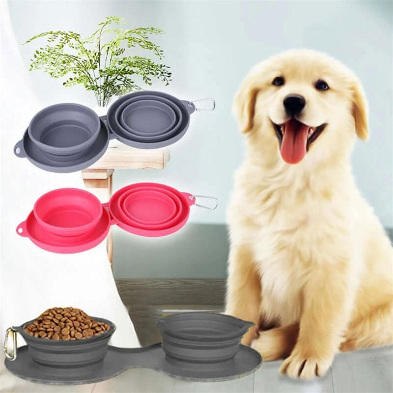 Collapsible Double Dog Bowl — Travel Feeding Set