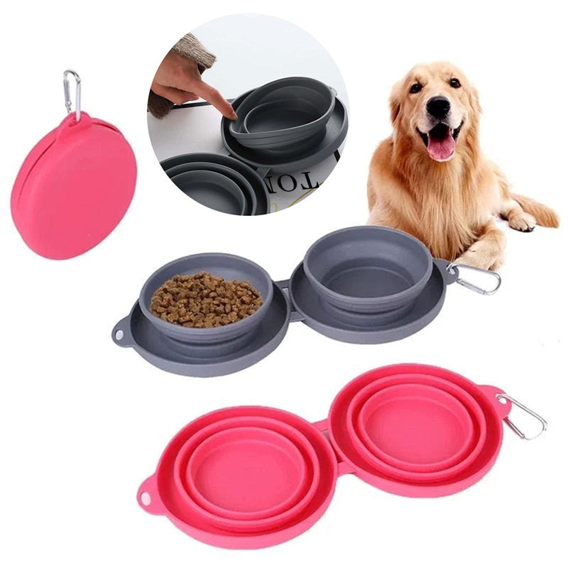 Collapsible Double Dog Bowl — Travel Feeding Set