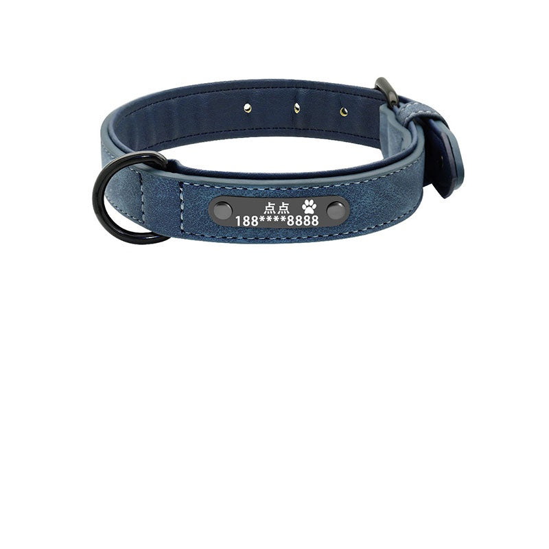 Premium Leather Dog Collar — Custom Name & Number